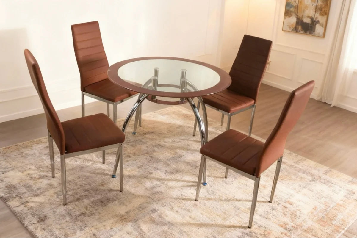 VALENTINA 5-PIECE ROUND GLASS TOP DINING TABLE SET