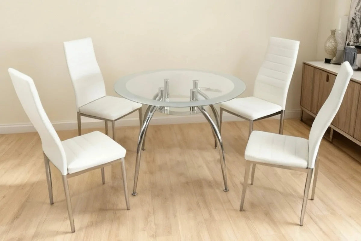 VALENTINA 5-PIECE ROUND GLASS TOP DINING TABLE SET