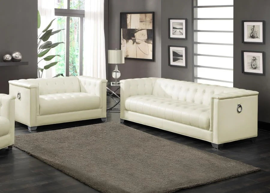Chaviano 3-Piece Upholstered Track Arm Sofa Set Pearl White