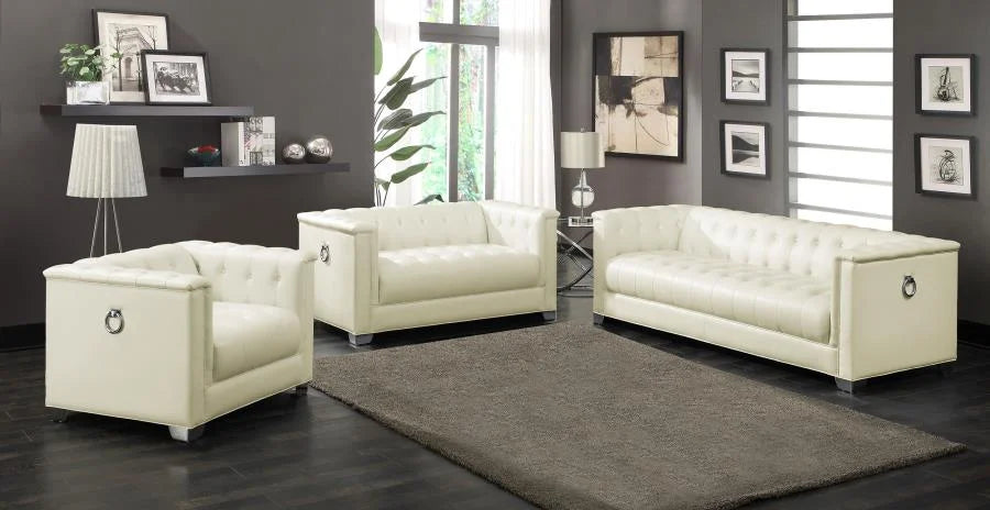 Chaviano 3-Piece Upholstered Track Arm Sofa Set Pearl White