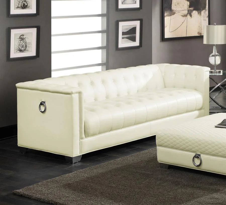 Chaviano 3-Piece Upholstered Track Arm Sofa Set Pearl White