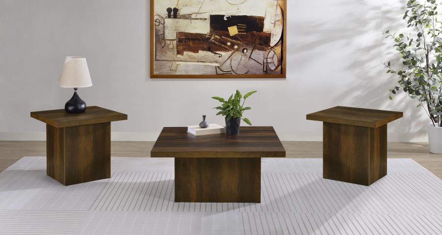 DEVAR SQUARE COFFEE AND END TABLE SET DARK PINE