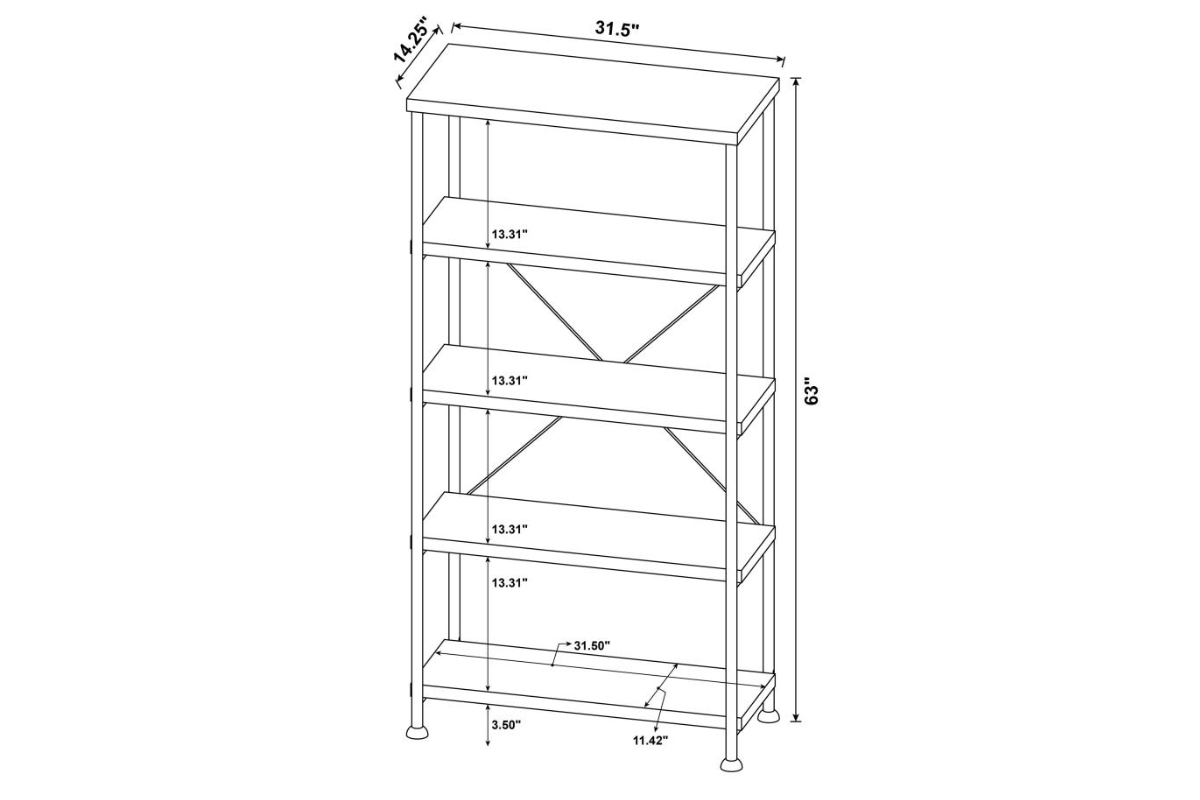 ANALIESE 63-INCH 4-SHELF BOOKSHELF RUSTIC NUTMEG