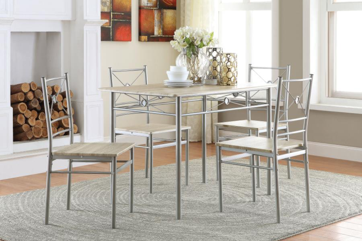ANNA 5-PIECE RECTANGULAR DINING TABLE SET SILVER