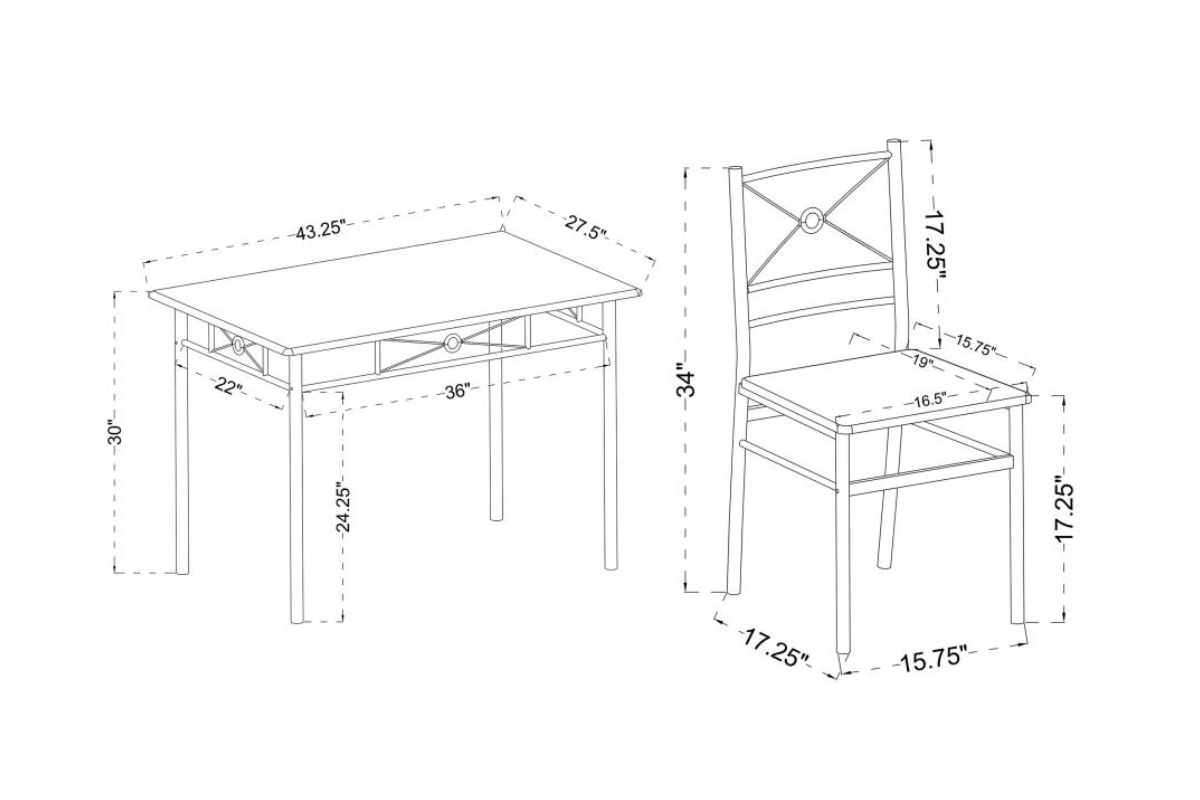 ANNA 5-PIECE RECTANGULAR DINING TABLE SET SILVER