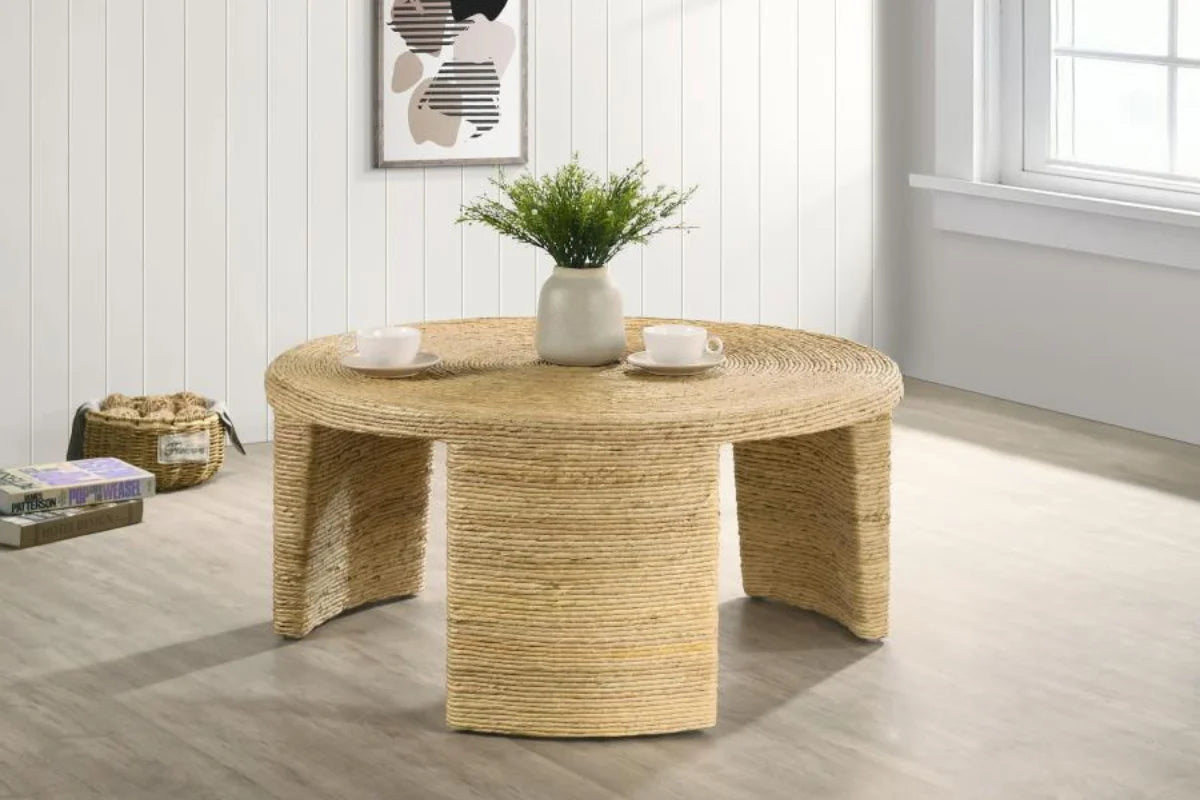 ARTINA WOVEN RATTAN ROUND COFFEE TABLE NATURAL BROWN