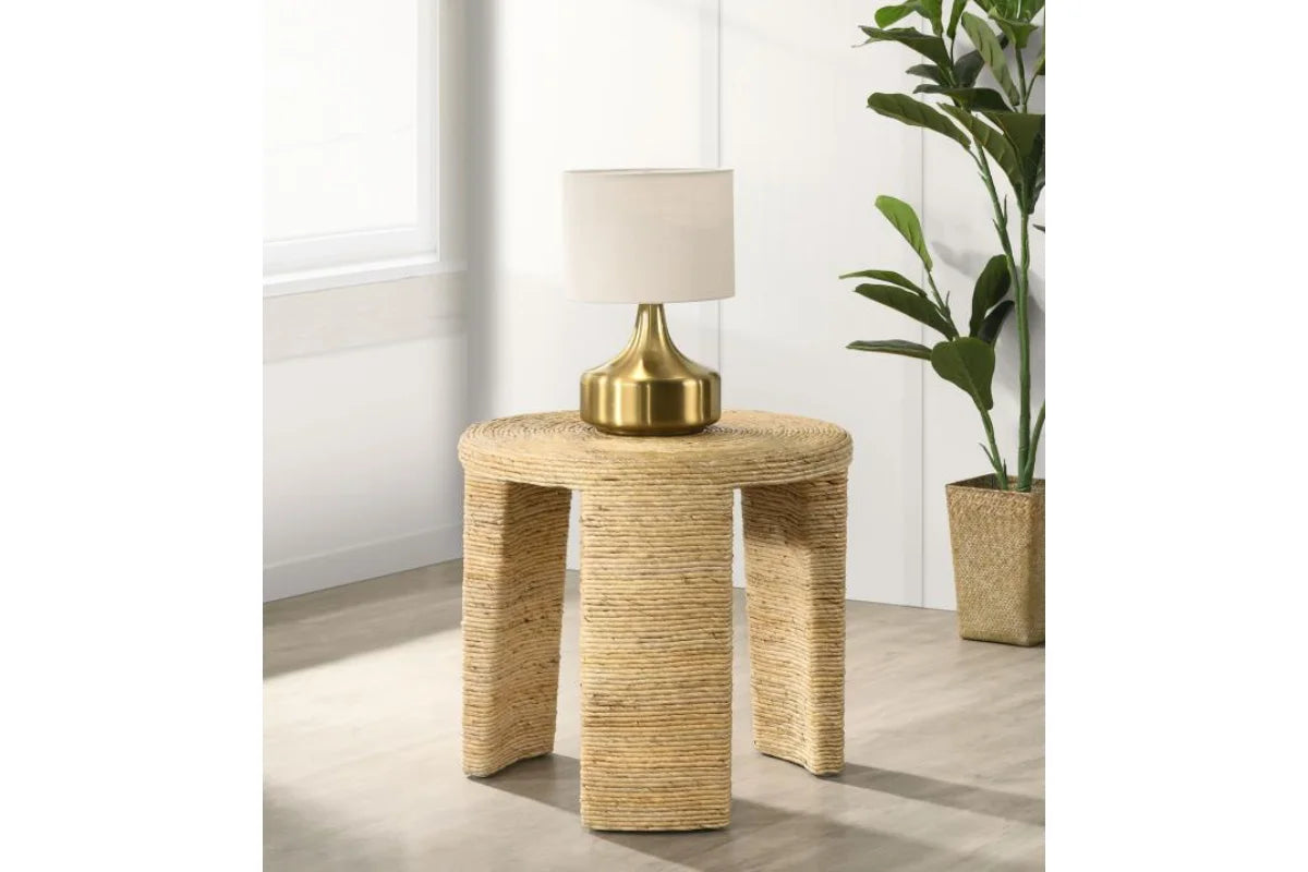 ARTINA WOVEN RATTAN ROUND SIDE END TABLE NATURAL BROWN