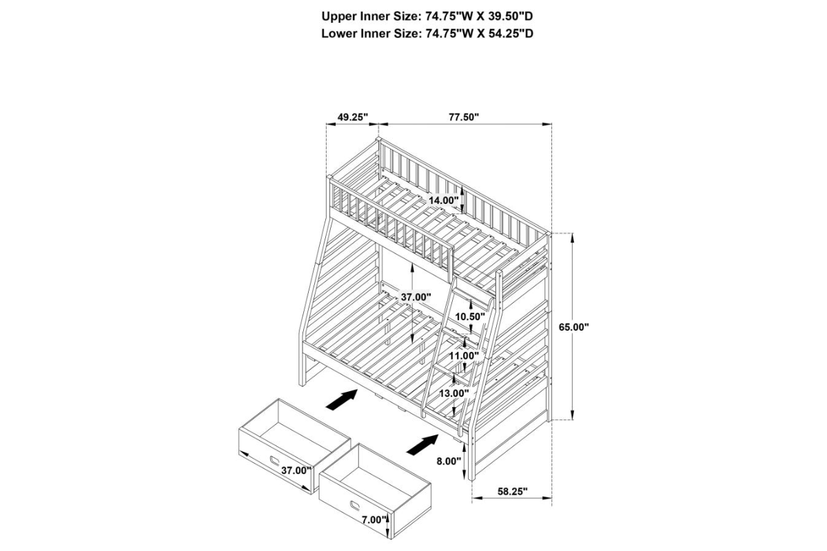 ASHTON 2-DRAWER WOOD TWIN OVER FULL BUNK BED