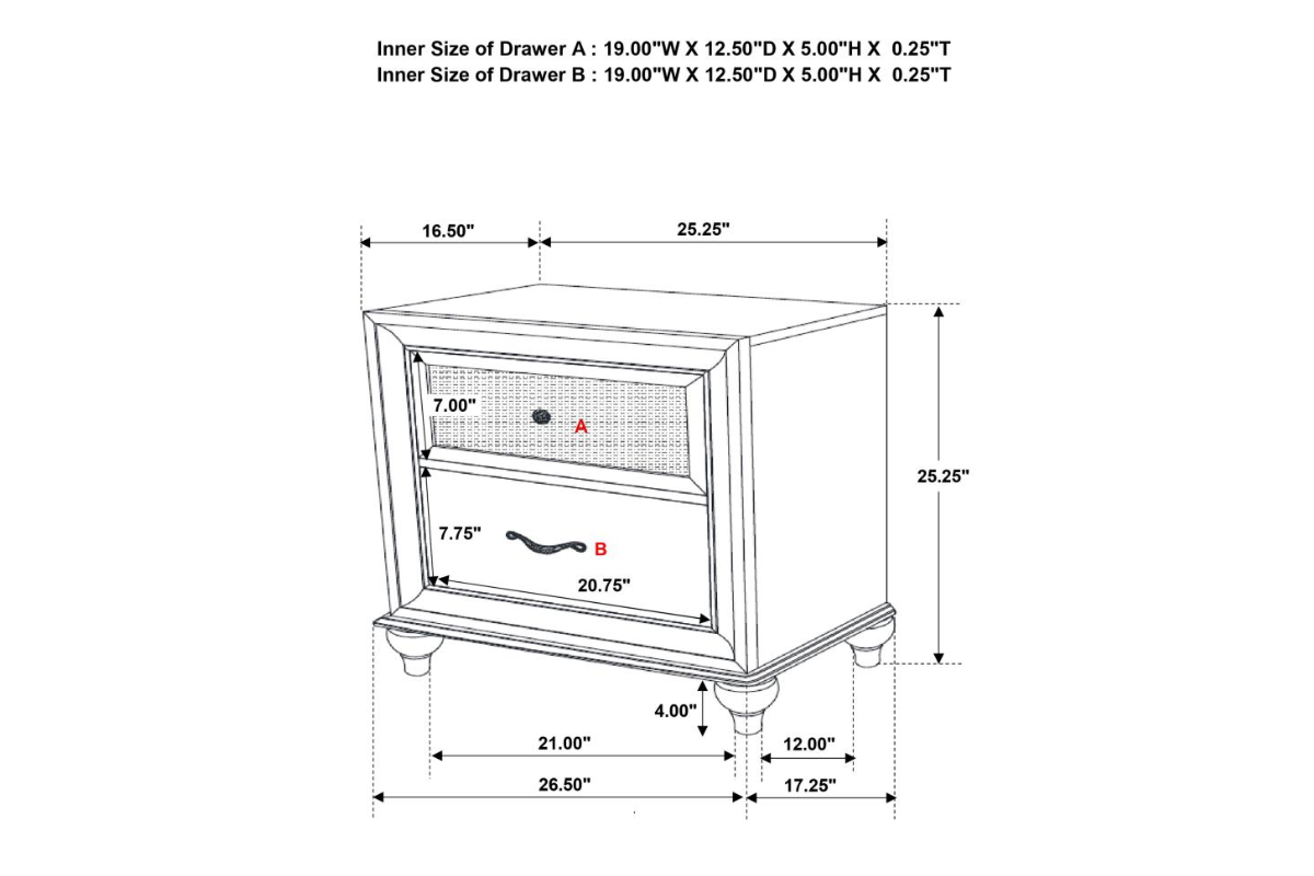 BARZINI 2-DRAWER NIGHTSTAND WHITE