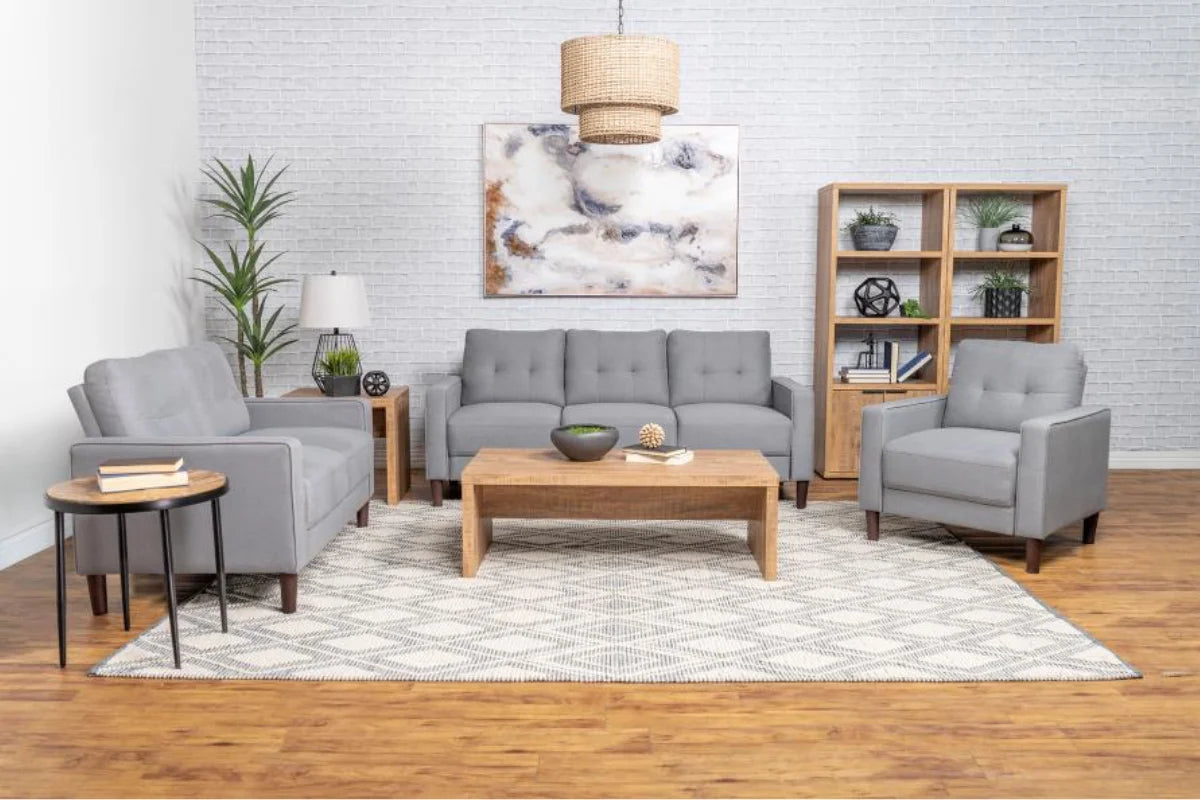 BOWEN  UPHOLSTERED TRACK ARM TUFTED SOFA SET GREY