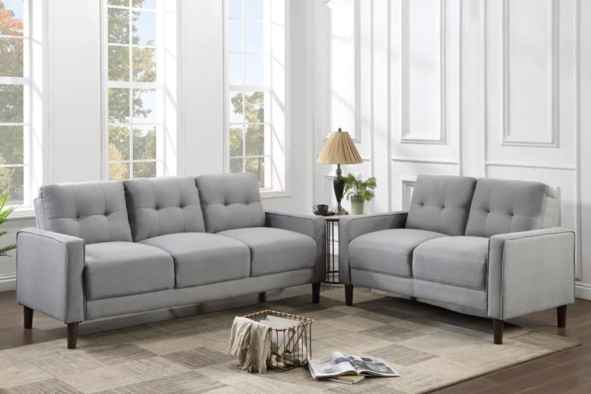BOWEN  UPHOLSTERED TRACK ARM TUFTED SOFA SET GREY