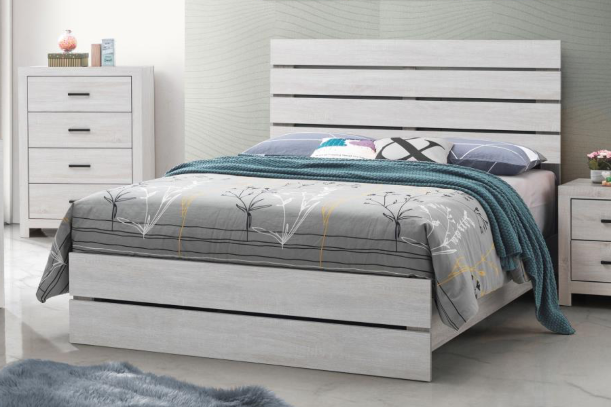 BRANTFORD WOOD QUEEN PANEL BED COASTAL WHITE