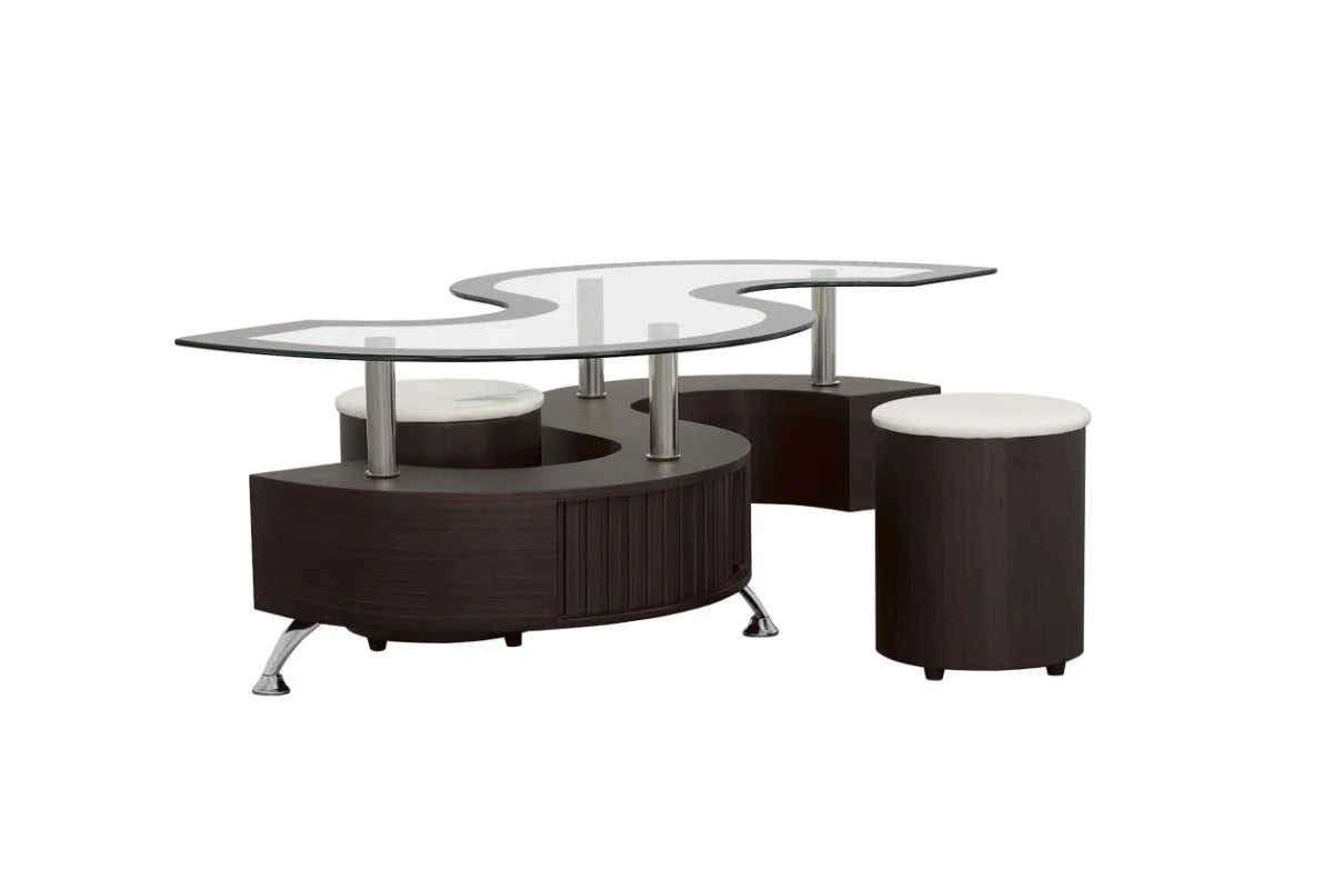 BUCKLEY 3-PIECE COFFEE TABLE AND STOOLS SET CAPPUCCINO