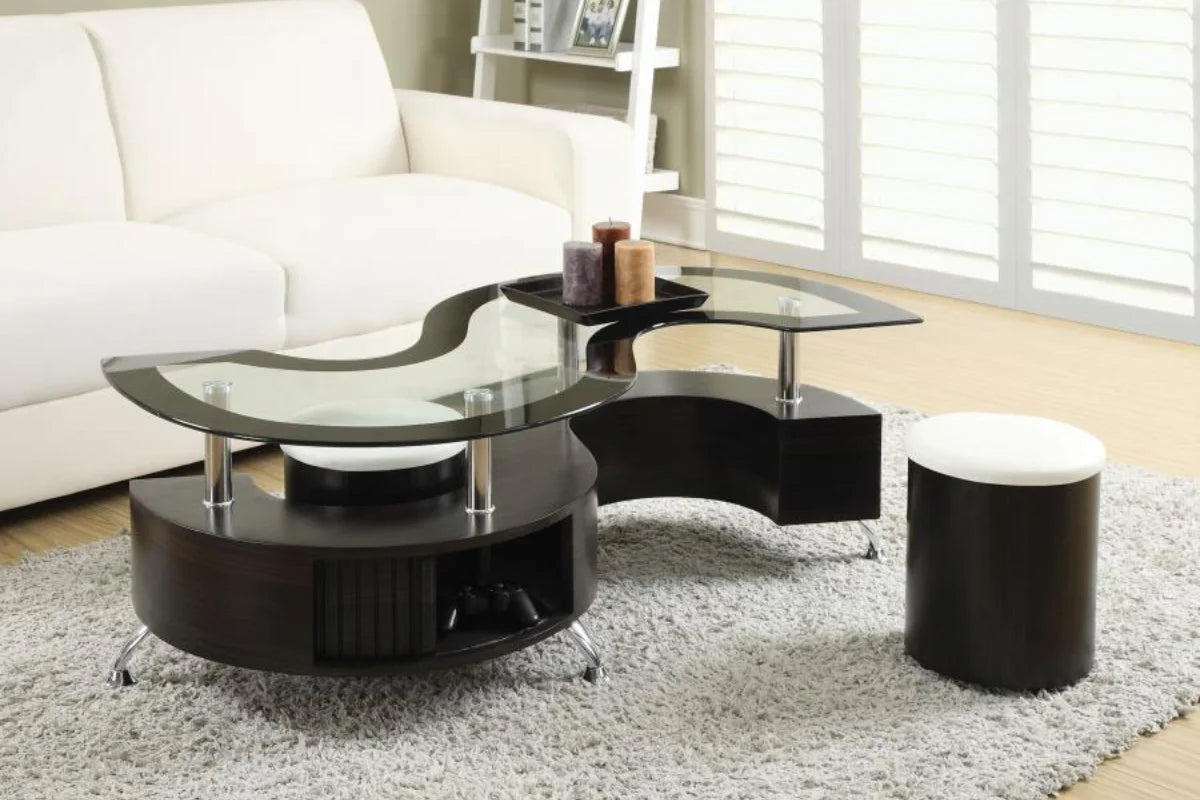 BUCKLEY 3-PIECE COFFEE TABLE AND STOOLS SET CAPPUCCINO