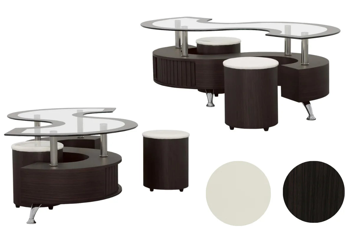 BUCKLEY 3-PIECE COFFEE TABLE AND STOOLS SET CAPPUCCINO