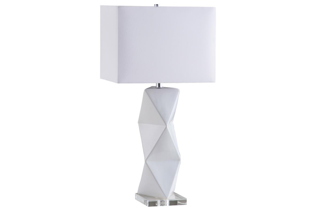 CAMIE 32-INCH RECTANGULAR SHADE GEOMETRIC TABLE LAMP WHITE