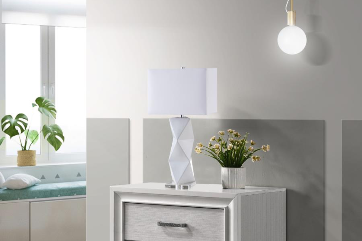 CAMIE 32-INCH RECTANGULAR SHADE GEOMETRIC TABLE LAMP WHITE