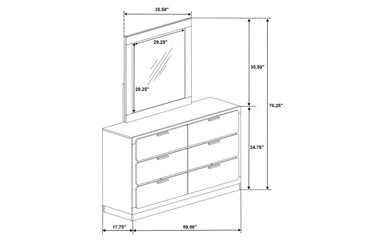 CARAWAY 6-DRAWER DRESSER WITH MIRROR BLACK