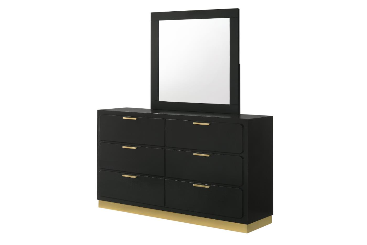 CARAWAY 6-DRAWER DRESSER WITH MIRROR BLACK