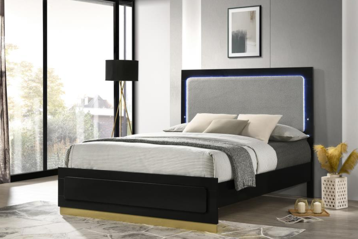 CARAWAY WOOD LED PANEL BED BLACK