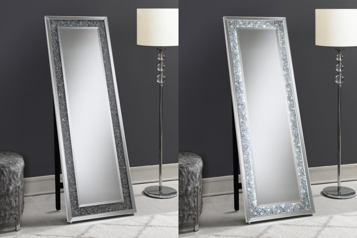 CARISI 22 X 61 INCH FAUX CRYSTAL LED STANDING MIRROR SILVER