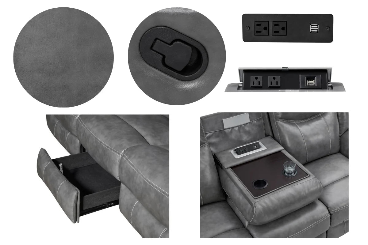 CONRAD  UPHOLSTERED PADDED ARM MOTION SOFA SET GREY