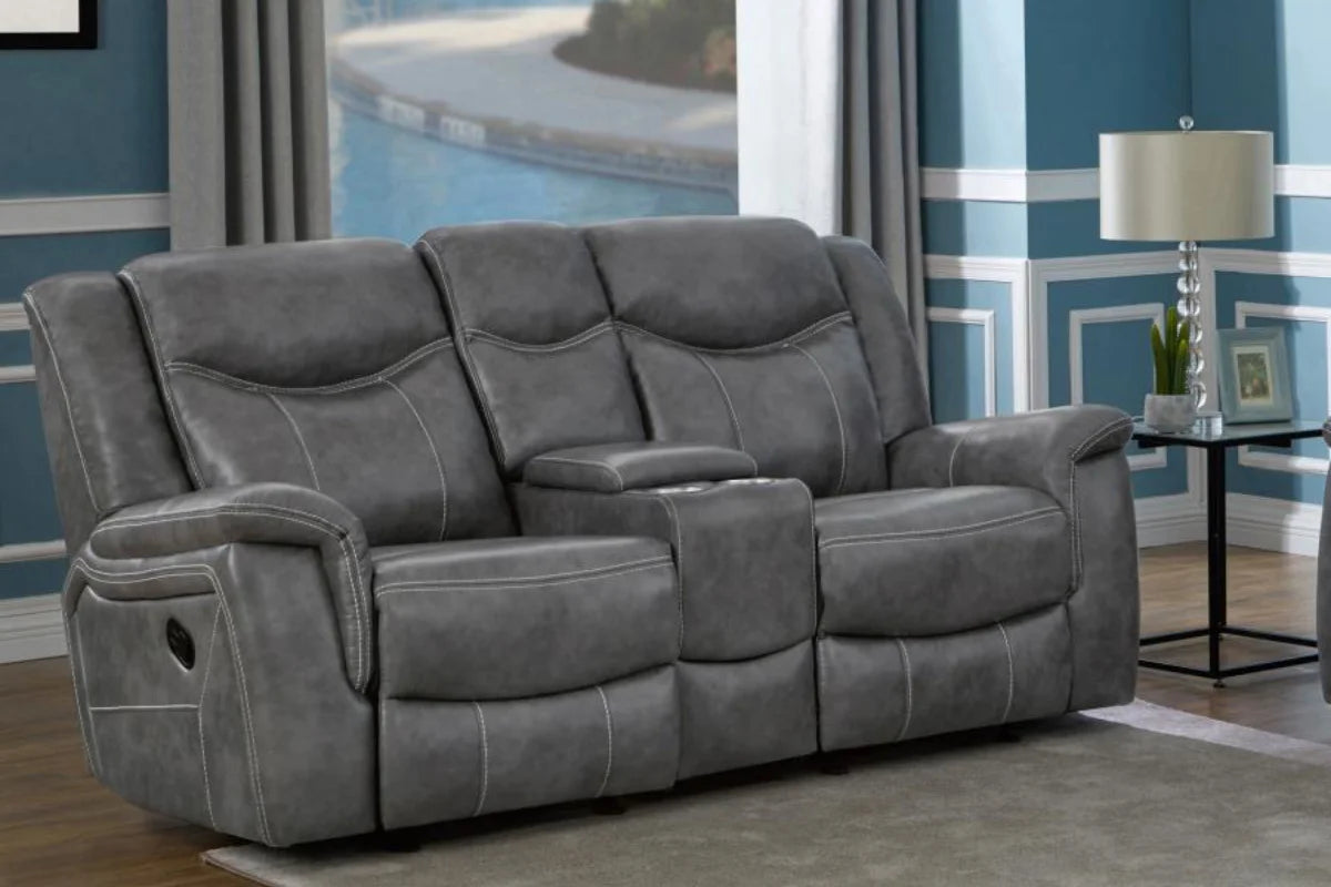 CONRAD  UPHOLSTERED PADDED ARM MOTION SOFA SET GREY