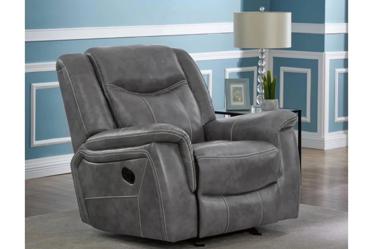 CONRAD UPHOLSTERED PADDED ARM GLIDER RECLINER GREY
