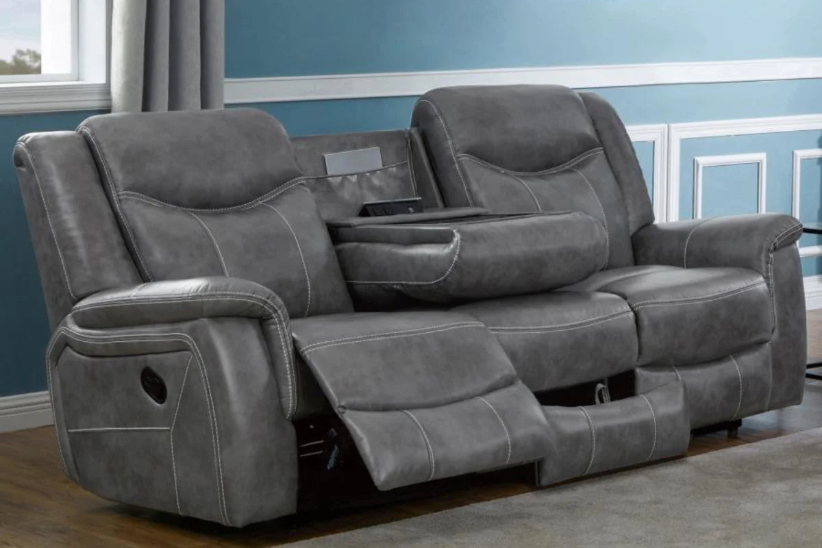 CONRAD  UPHOLSTERED PADDED ARM MOTION SOFA SET GREY