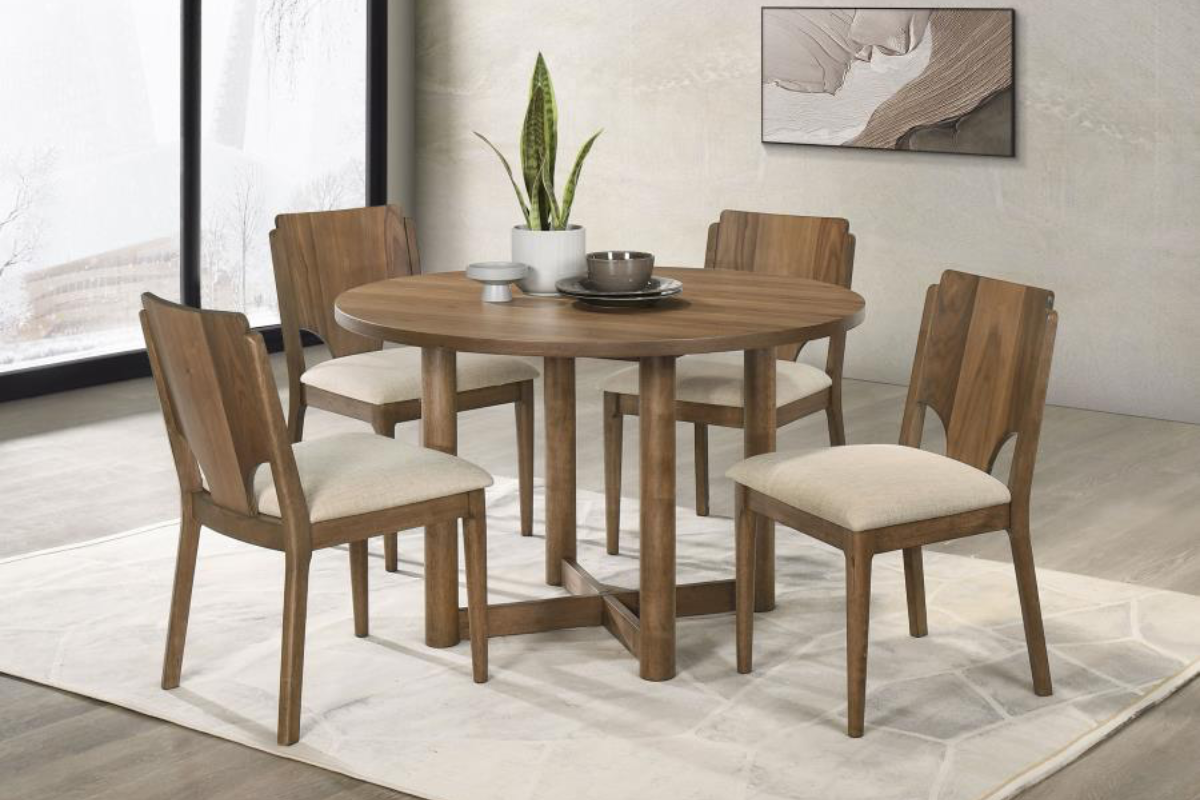 CRESTMORE  5-PIECE 46-INCH ROUND WOOD DINING TABLE SET WALNUT