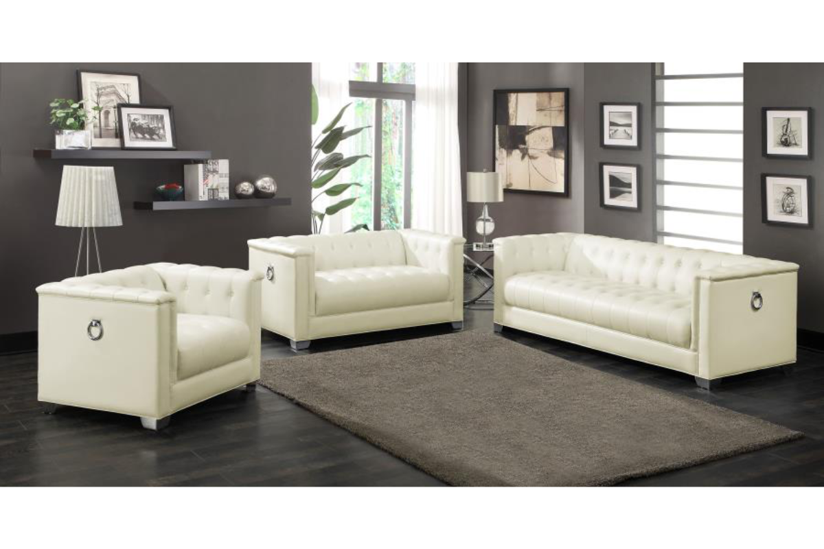 Chaviano 3-Piece Upholstered Track Arm Sofa Set Pearl White