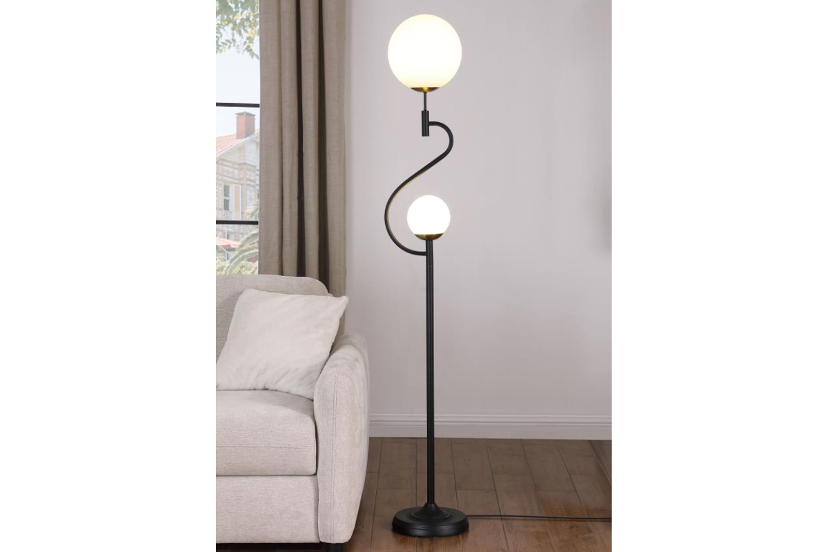 DACKI 69-INCH DUAL SPHERICAL BULB METAL FLOOR LAMP BLACK