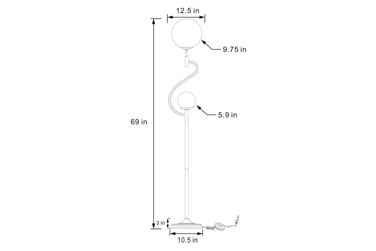 DACKI 69-INCH DUAL SPHERICAL BULB METAL FLOOR LAMP BLACK