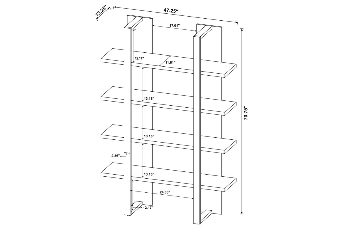 DANBROOK 71-INCH 4-SHELF BOOKSHELF BLACK AND AGED WALNUT