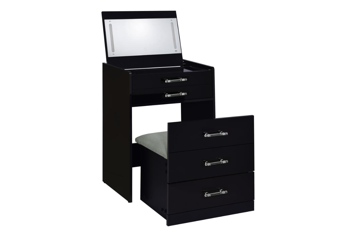DANBURY 3-DRAWER MAKEUP VANITY & STOOL SET HIGH GLOSS