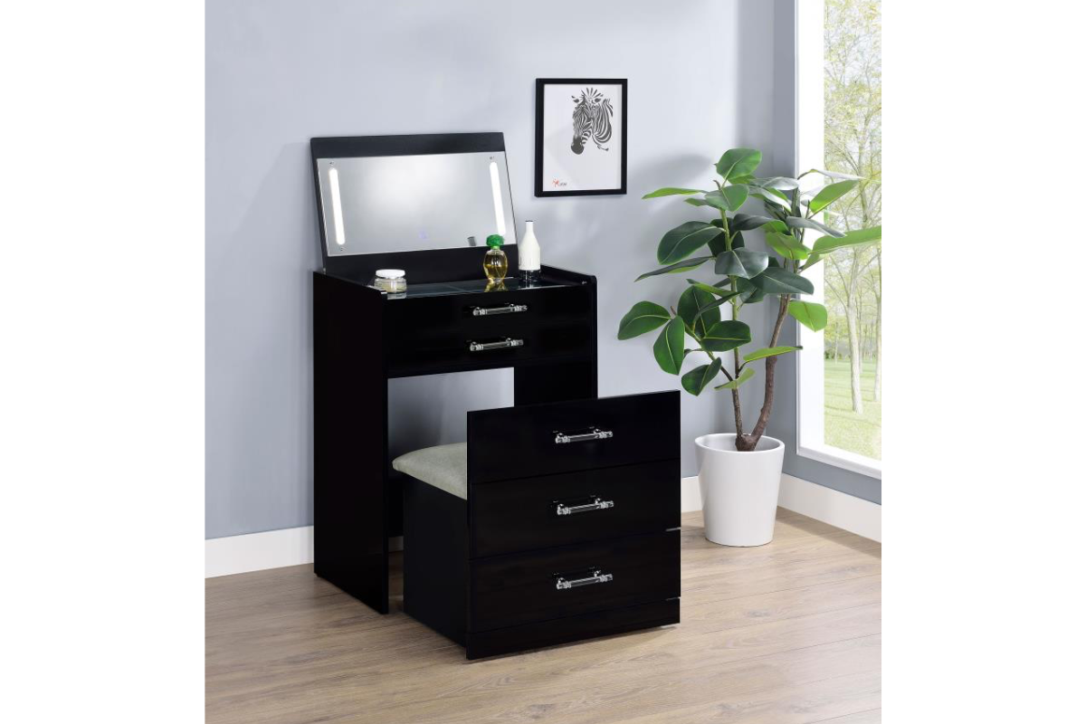 DANBURY 3-DRAWER MAKEUP VANITY & STOOL SET HIGH GLOSS