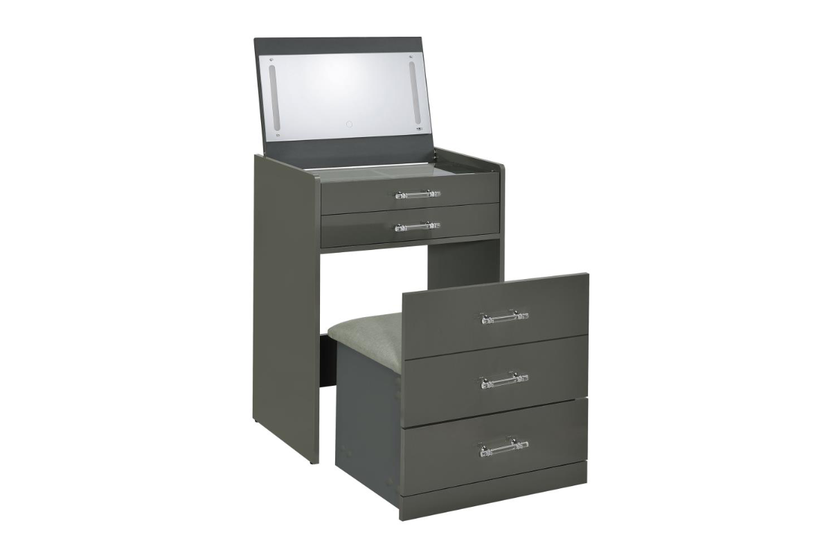 DANBURY 3-DRAWER MAKEUP VANITY & STOOL SET HIGH GLOSS