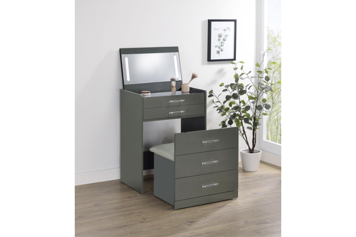 DANBURY 3-DRAWER MAKEUP VANITY & STOOL SET HIGH GLOSS