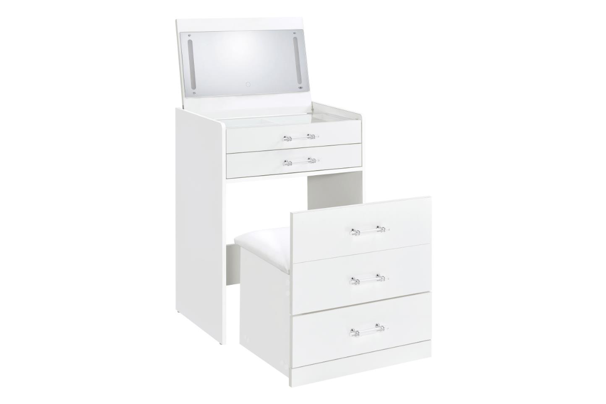 DANBURY 3-DRAWER MAKEUP VANITY & STOOL SET HIGH GLOSS