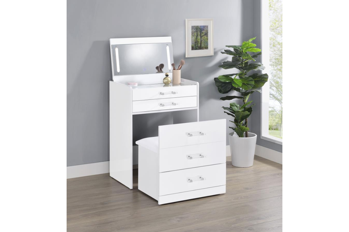 DANBURY 3-DRAWER MAKEUP VANITY & STOOL SET HIGH GLOSS