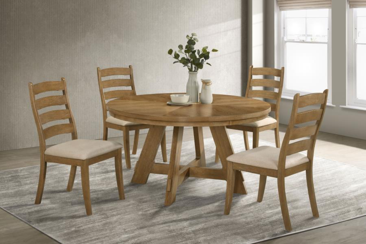 DANVERS 5-PIECE DINING TABLE SET BROWN OAK AND LATTE