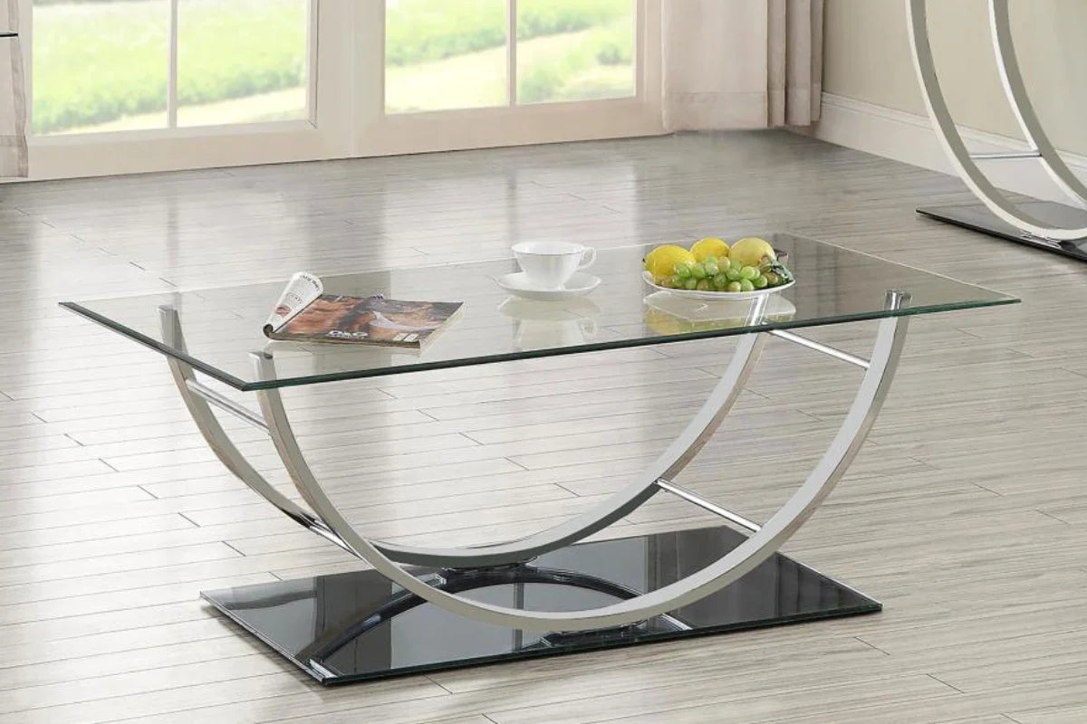 DANVILLE RECTANGULAR U-SHAPED GLASS TOP COFFEE TABLE CHROME