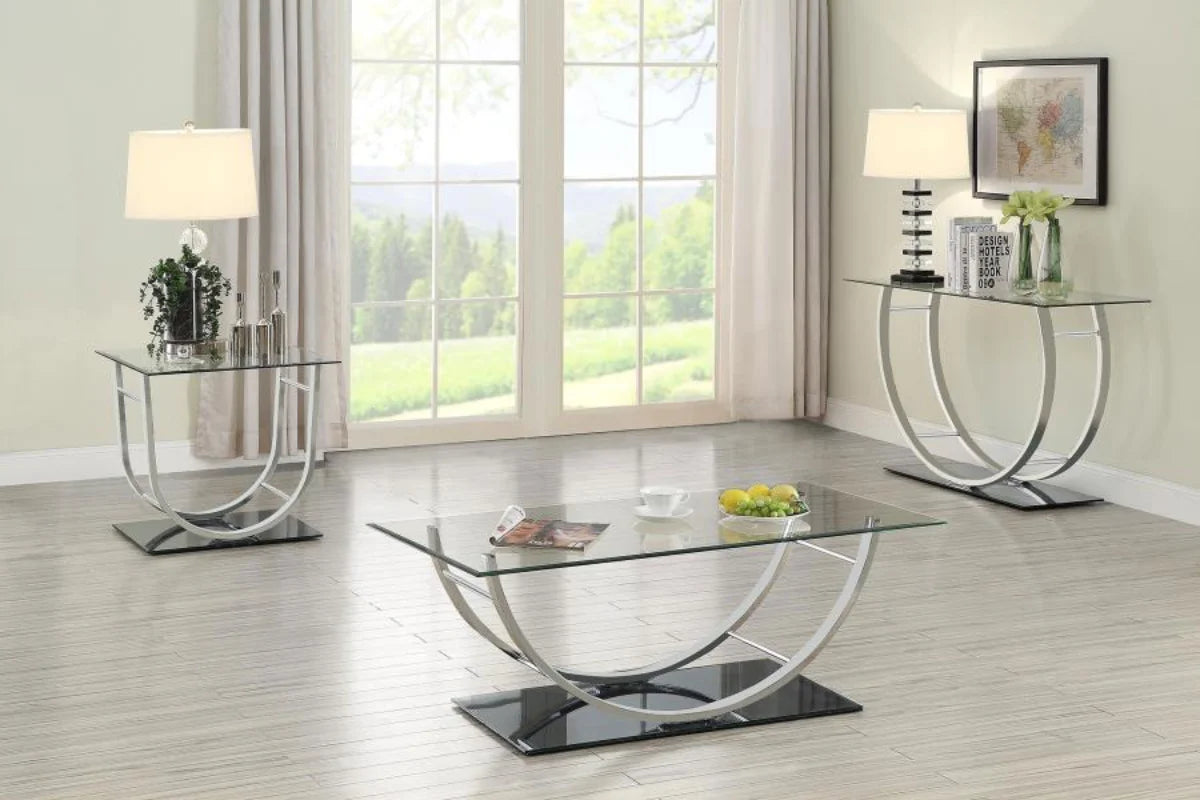 DANVILLE U-SHAPED GLASS TOP ENTRYWAY CONSOLE TABLE CHROME