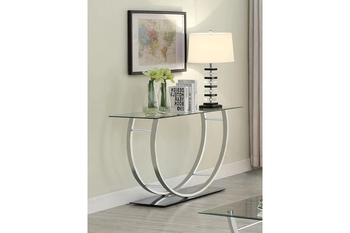 DANVILLE U-SHAPED GLASS TOP ENTRYWAY CONSOLE TABLE CHROME