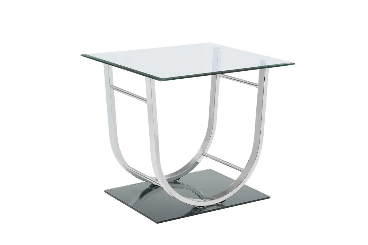 DANVILLE SQUARE U-SHAPED GLASS TOP SIDE END TABLE CHROME