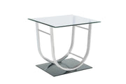 DANVILLE SQUARE U-SHAPED GLASS TOP SIDE END TABLE CHROME