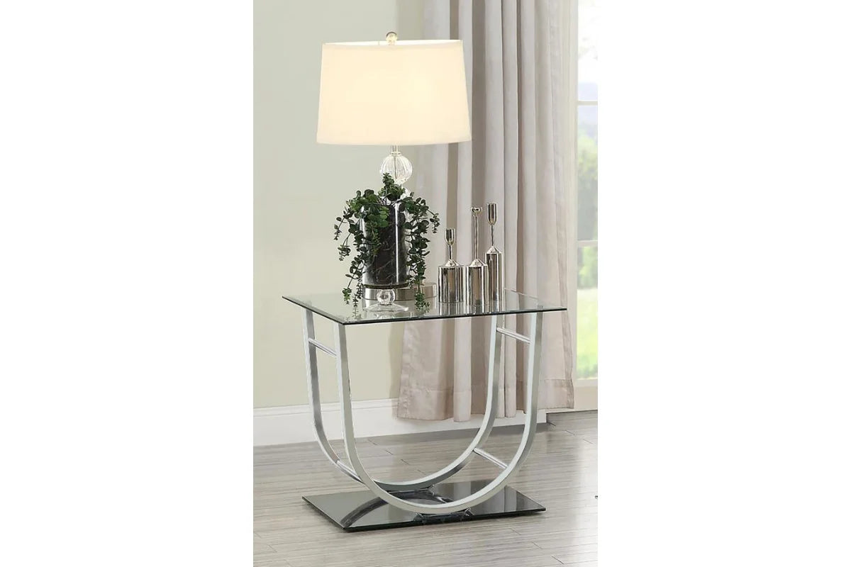 DANVILLE SQUARE U-SHAPED GLASS TOP SIDE END TABLE CHROME