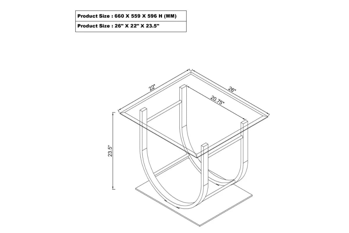 DANVILLE SQUARE U-SHAPED GLASS TOP SIDE END TABLE CHROME