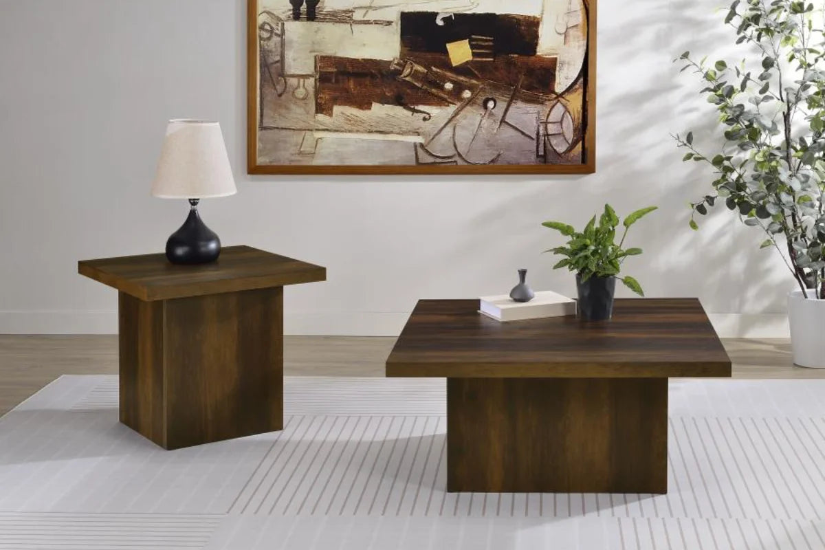 DEVAR SQUARE COFFEE AND END TABLE SET DARK PINE