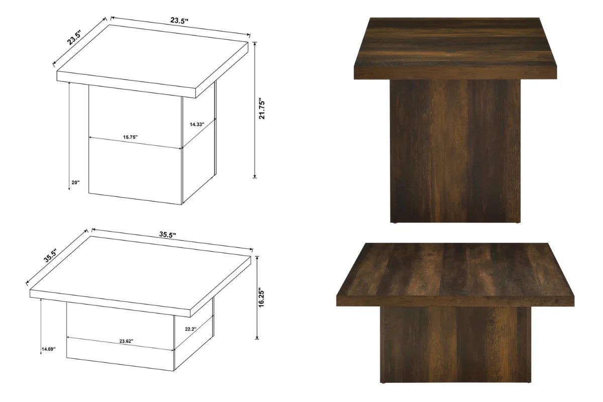 DEVAR SQUARE COFFEE AND END TABLE SET DARK PINE